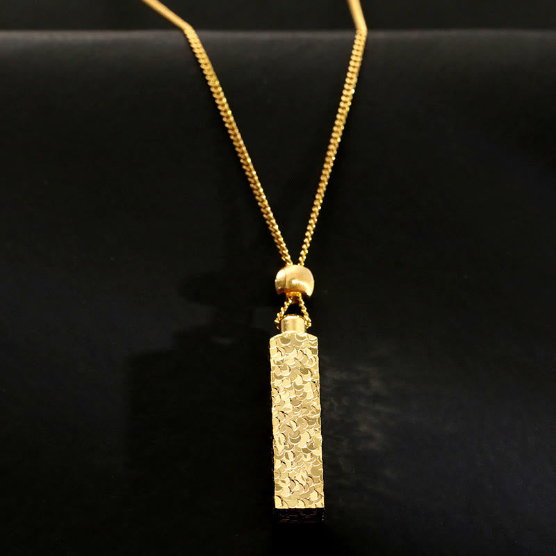 Wear FengShui Rectangular Texture Design Copper Chain Luck Necklace Pendant