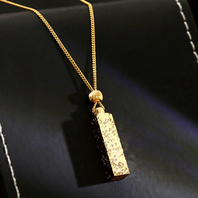 Wear FengShui Rectangular Texture Design Copper Chain Luck Necklace Pendant