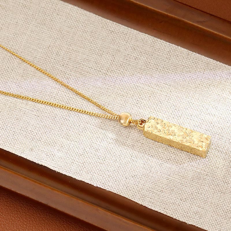 Wear FengShui Rectangular Texture Design Copper Chain Luck Necklace Pendant