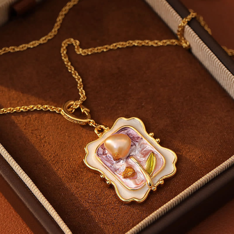 Wear FengShui Flower Oil Painting Pearl Copper Healing Necklace Pendant
