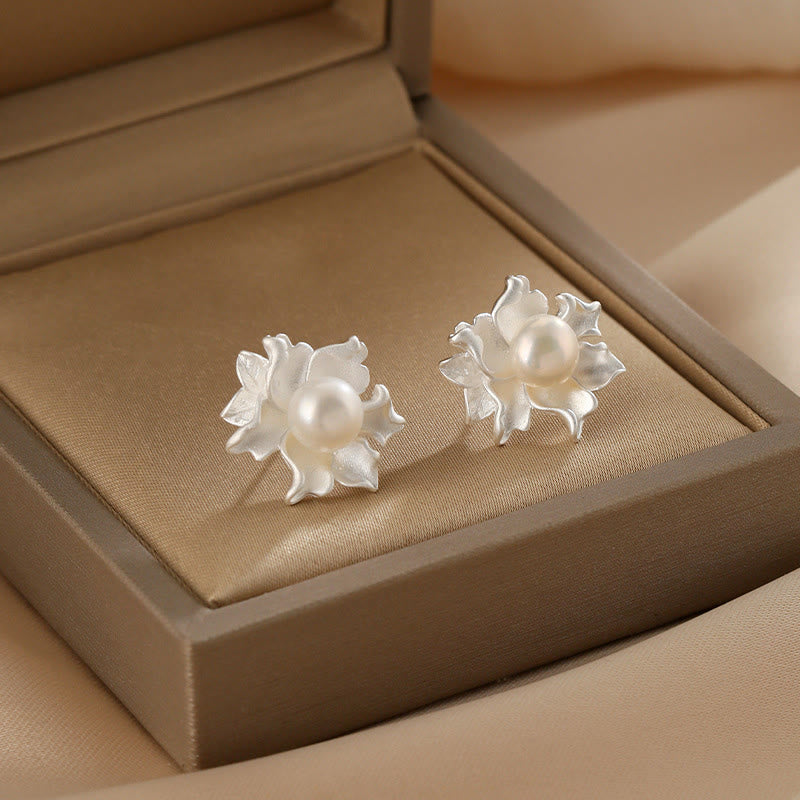 Wear FengShui Natural Pearl Copper Flower Healing Stud Earrings
