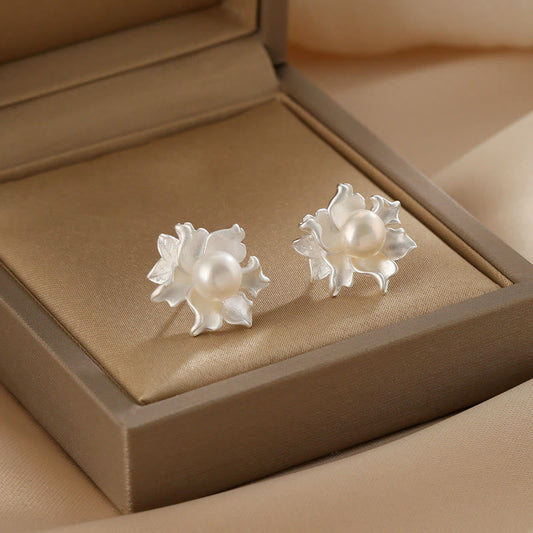 Wear FengShui Natural Pearl Copper Flower Healing Stud Earrings