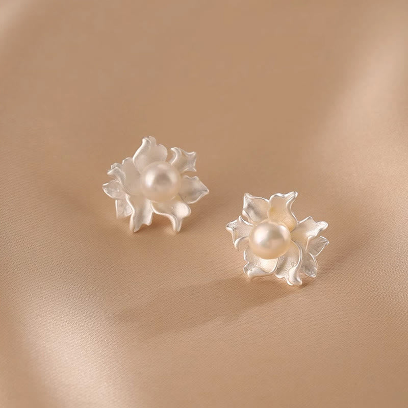 Wear FengShui Natural Pearl Copper Flower Healing Stud Earrings