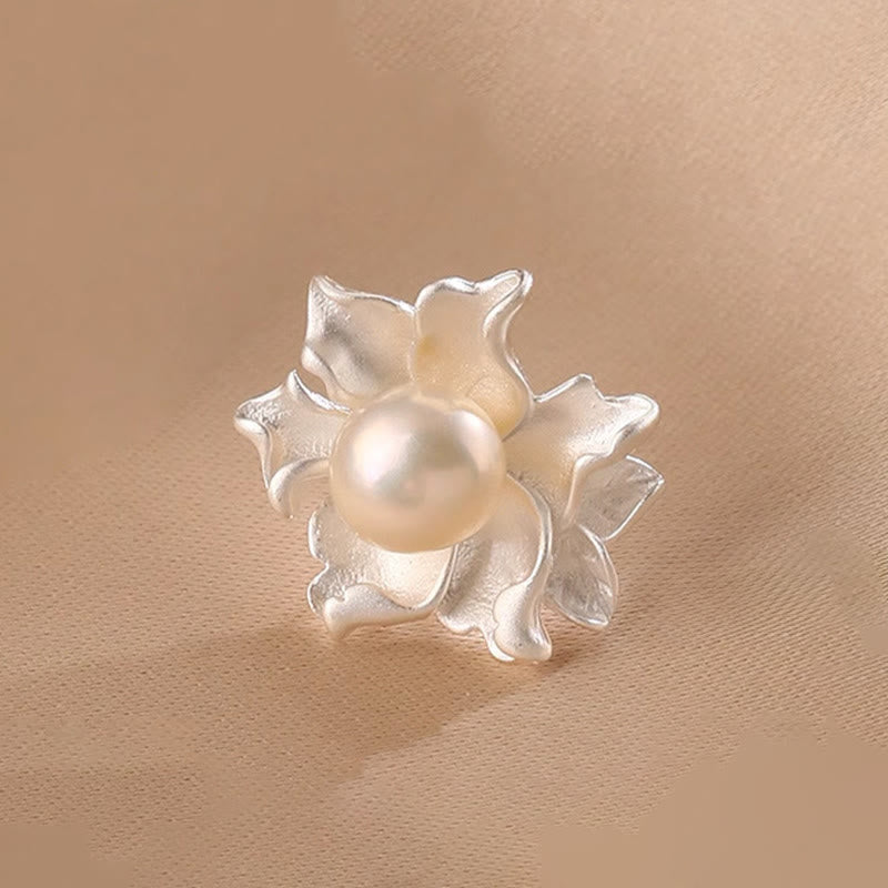 Wear FengShui Natural Pearl Copper Flower Healing Stud Earrings