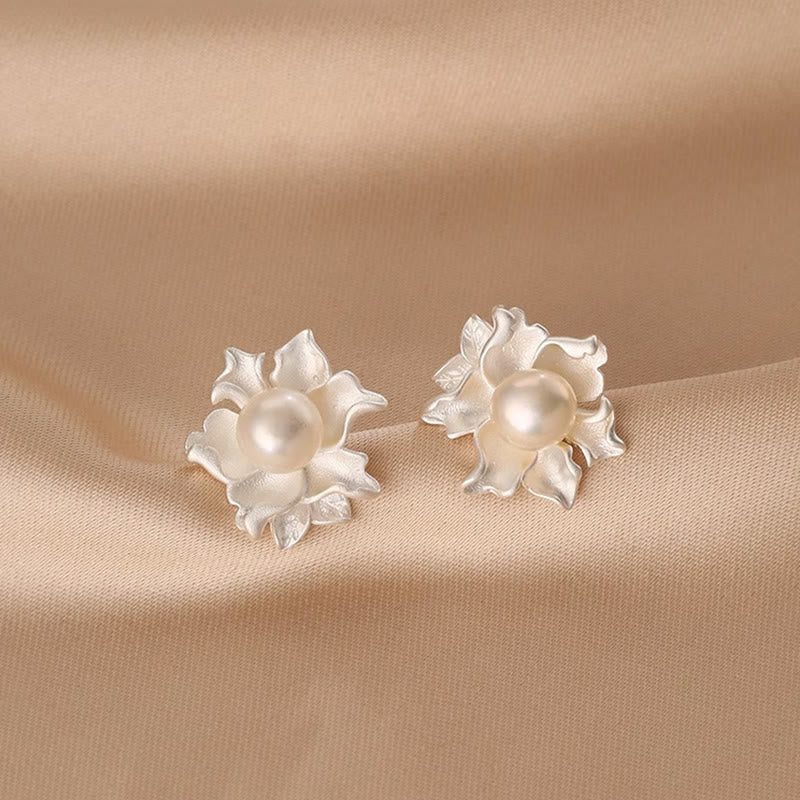 Wear FengShui Natural Pearl Copper Flower Healing Stud Earrings