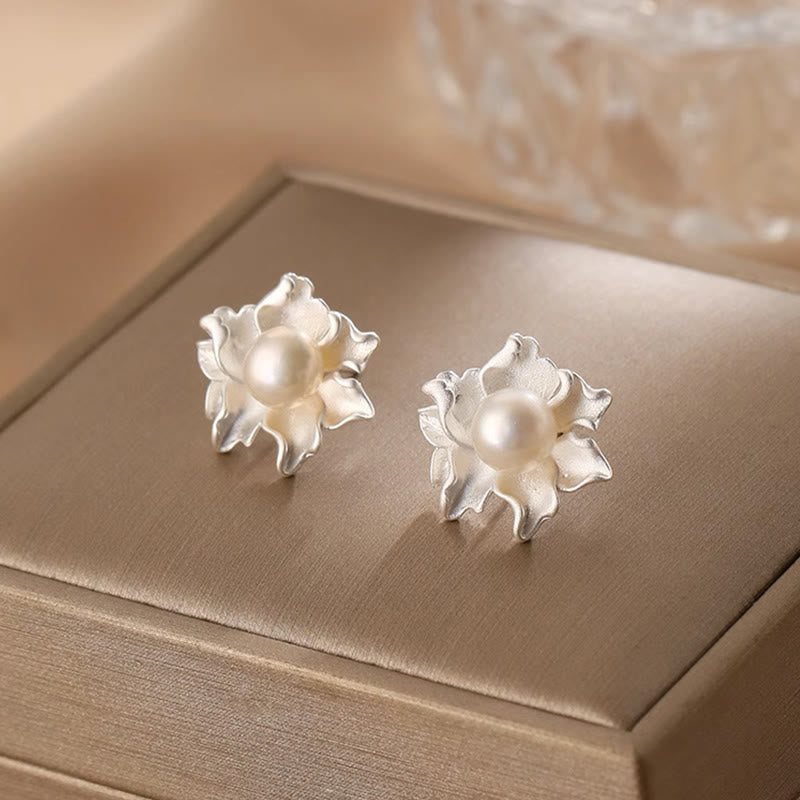 Wear FengShui Natural Pearl Copper Flower Healing Stud Earrings