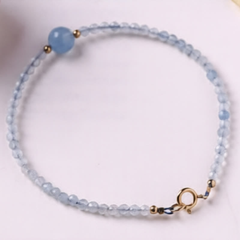 Wear FengShui Natural Aquamarine Ultra-Fine 2mm Faceted Bead Peace Bracelet