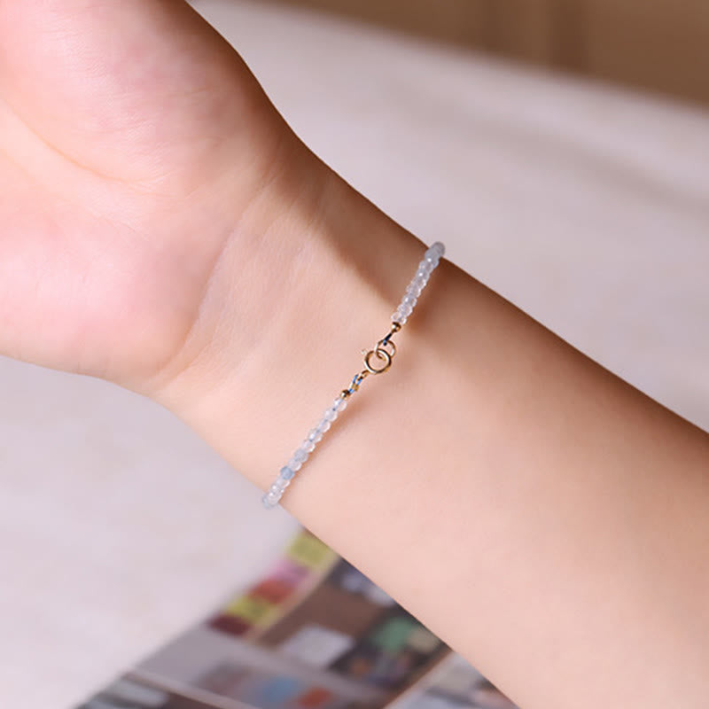 Wear FengShui Natural Aquamarine Ultra-Fine 2mm Faceted Bead Peace Bracelet