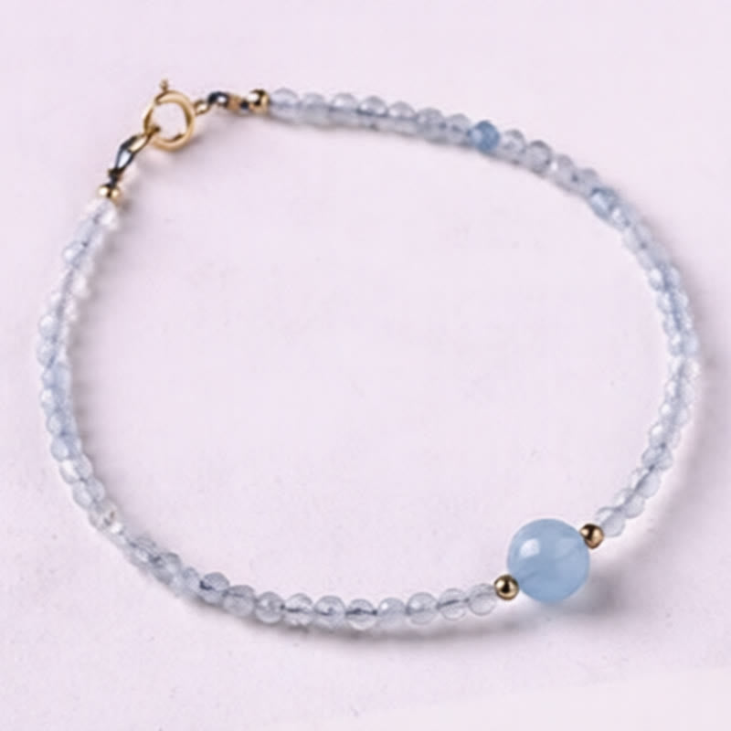 Wear FengShui Natural Aquamarine Ultra-Fine 2mm Faceted Bead Peace Bracelet