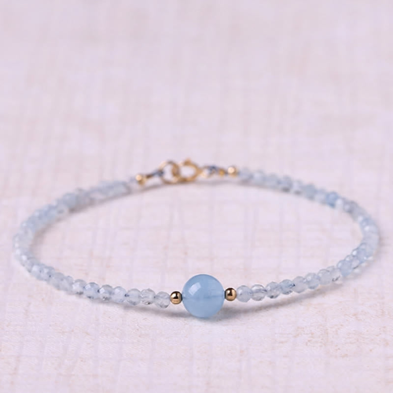Wear FengShui Natural Aquamarine Ultra-Fine 2mm Faceted Bead Peace Bracelet