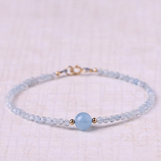 Wear FengShui Natural Aquamarine Ultra-Fine 2mm Faceted Bead Peace Bracelet