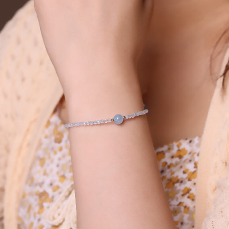 Wear FengShui Natural Aquamarine Ultra-Fine 2mm Faceted Bead Peace Bracelet