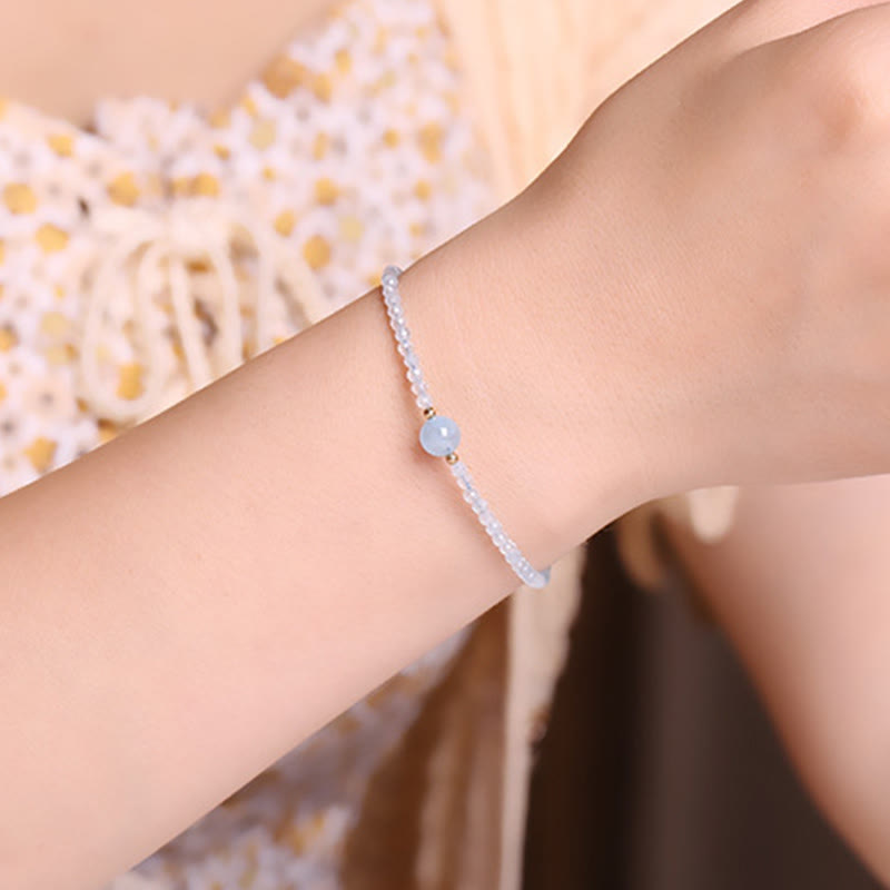 Wear FengShui Natural Aquamarine Ultra-Fine 2mm Faceted Bead Peace Bracelet