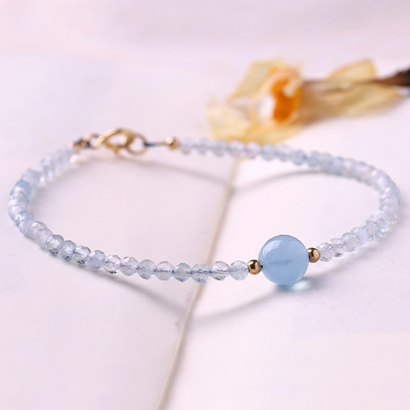Wear FengShui Natural Aquamarine Ultra-Fine 2mm Faceted Bead Peace Bracelet