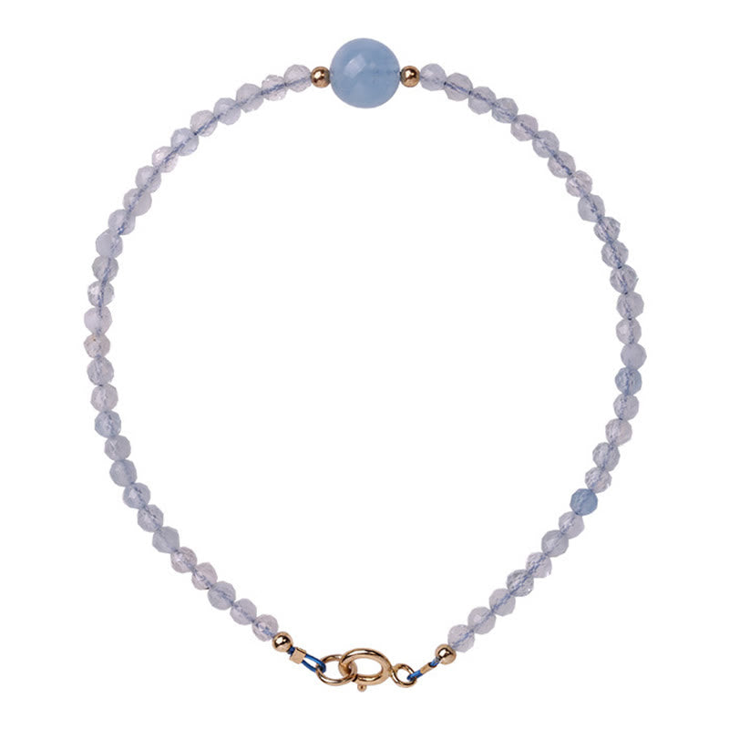 Wear FengShui Natural Aquamarine Ultra-Fine 2mm Faceted Bead Peace Bracelet