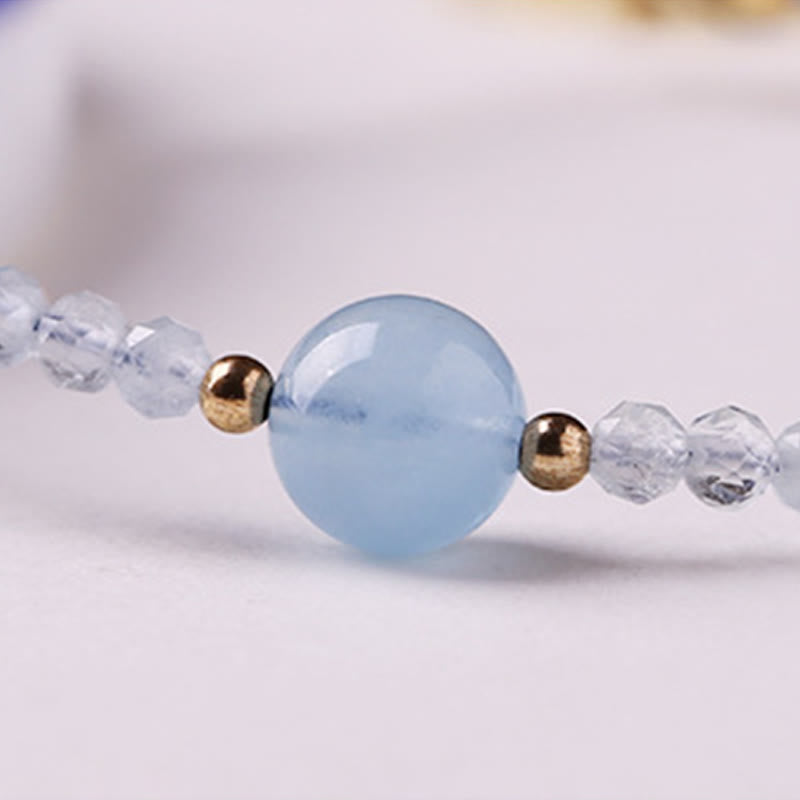 Wear FengShui Natural Aquamarine Ultra-Fine 2mm Faceted Bead Peace Bracelet