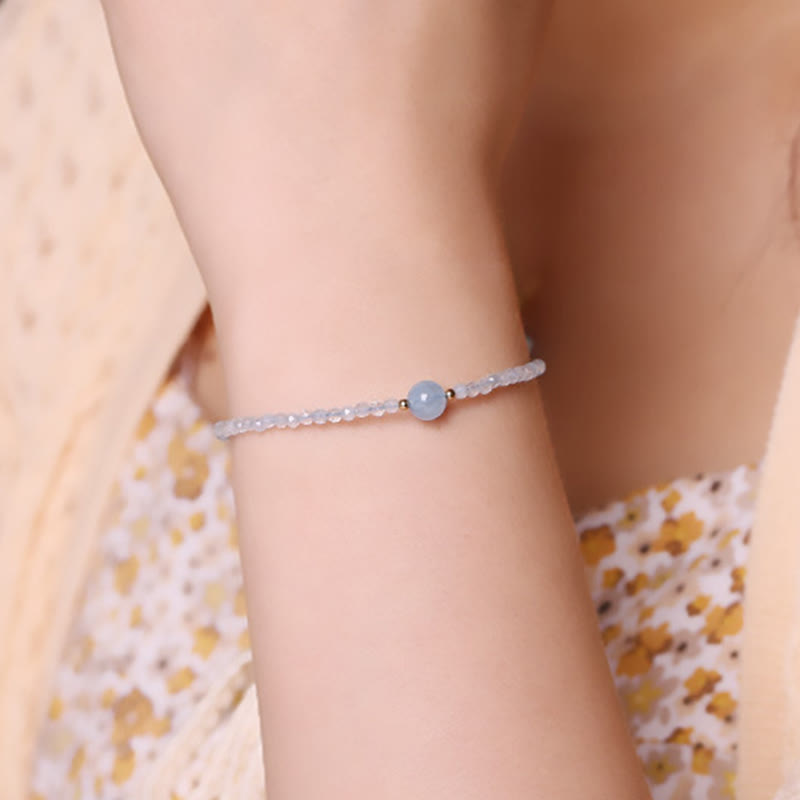 Wear FengShui Natural Aquamarine Ultra-Fine 2mm Faceted Bead Peace Bracelet