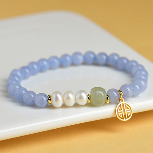 Wear FengShui Blue Chalcedony Pearl Beads Energy Bracelet