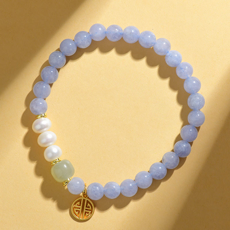Wear FengShui Blue Chalcedony Pearl Beads Energy Bracelet