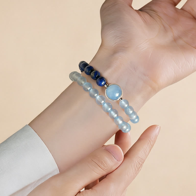 Buddha Stones Natural Aquamarine Lapis Lazuli Healing Bracelet
