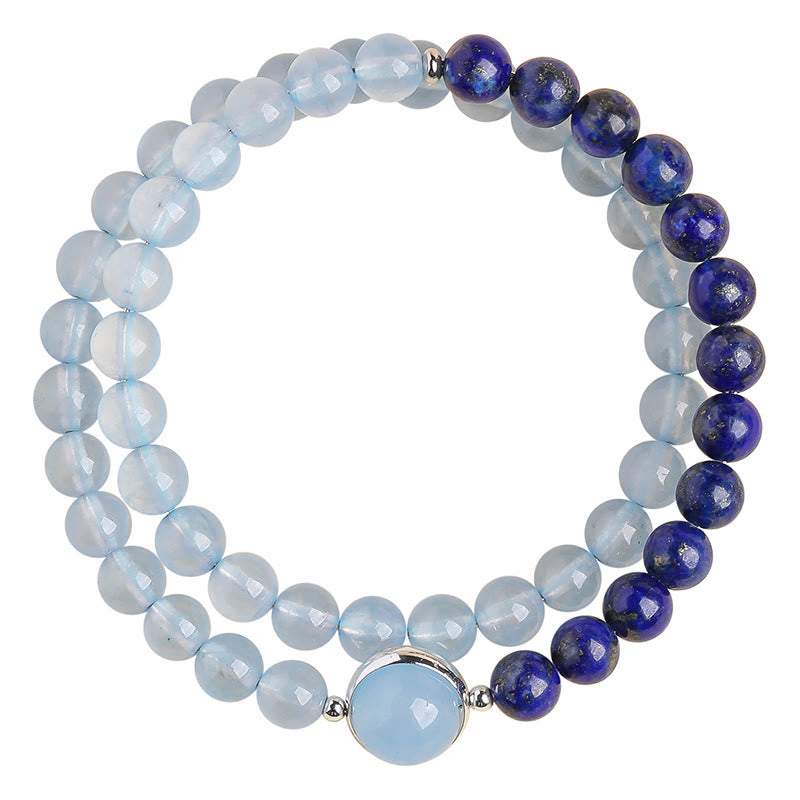 Buddha Stones Natural Aquamarine Lapis Lazuli Healing Bracelet