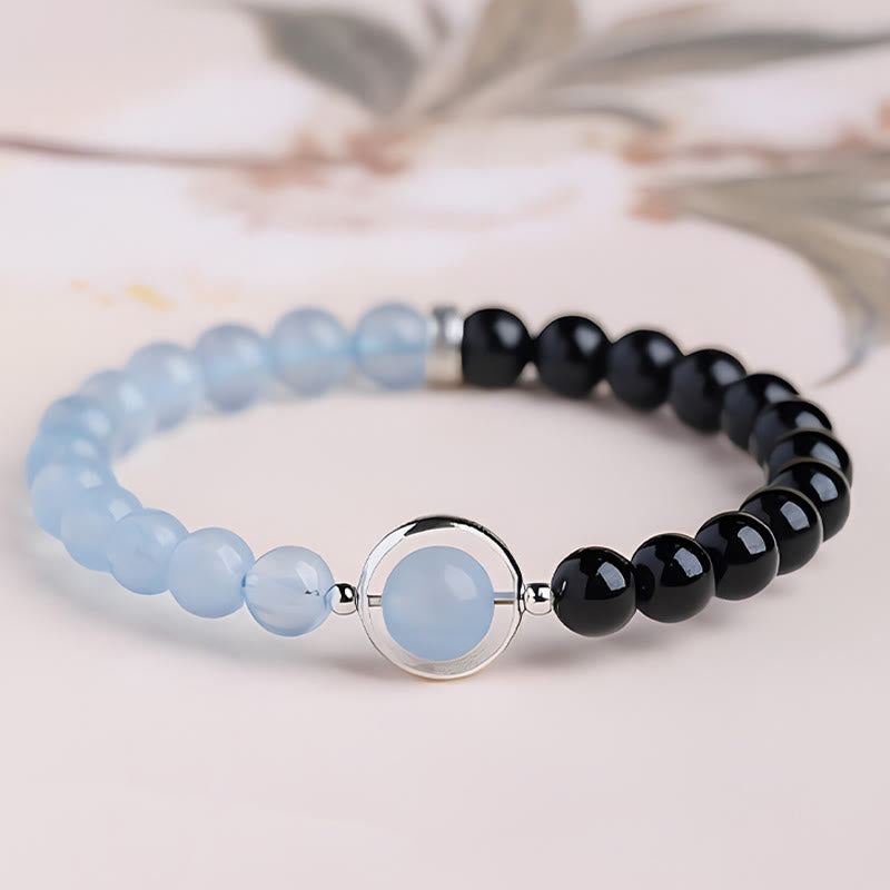 Wear FengShui Aquamarine Black Obsidian Peace Purification Bracelet