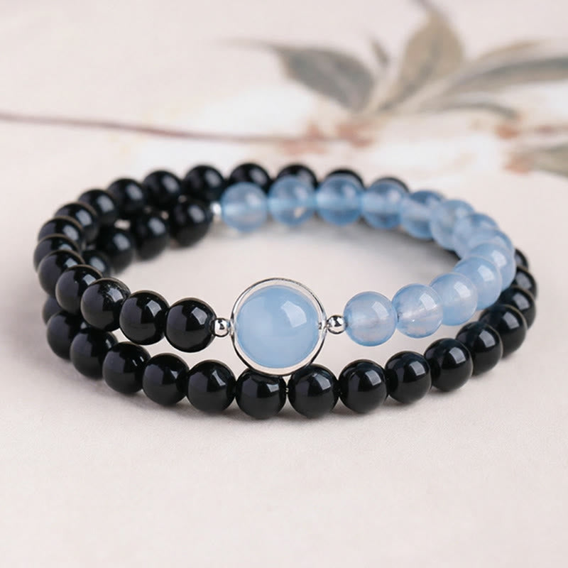 Wear FengShui Aquamarine Black Obsidian Peace Purification Bracelet