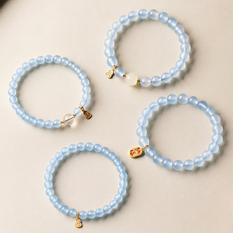 Wear FengShui Natural Aquamarine Fu Character Lucky Fortune Healing Bracelet