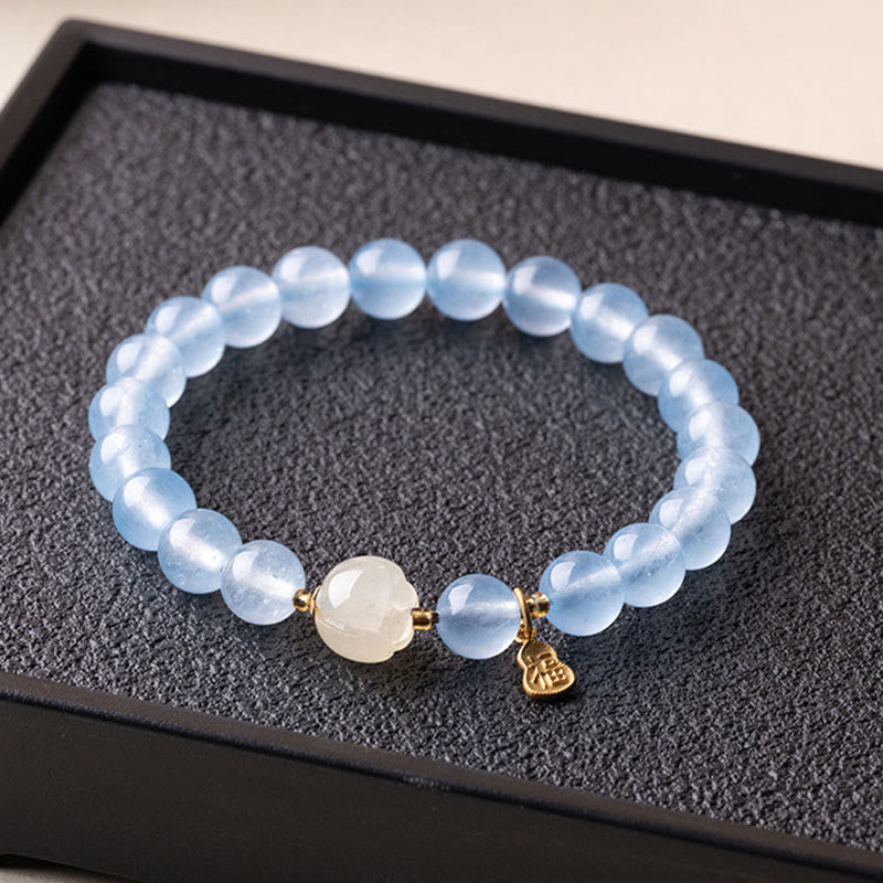 Wear FengShui Natural Aquamarine Fu Character Lucky Fortune Healing Bracelet