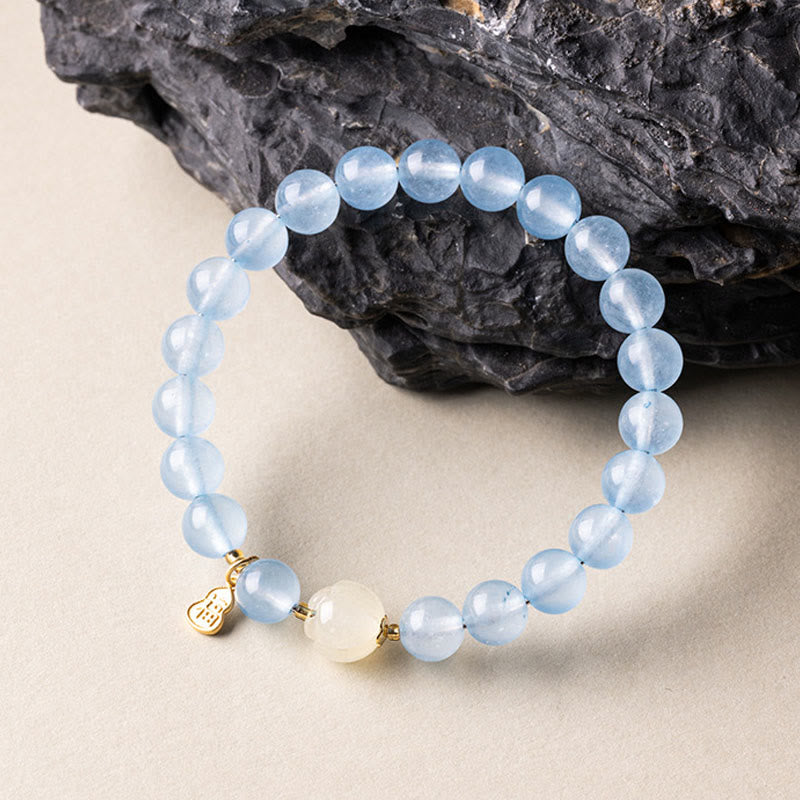 Wear FengShui Natural Aquamarine Fu Character Lucky Fortune Healing Bracelet