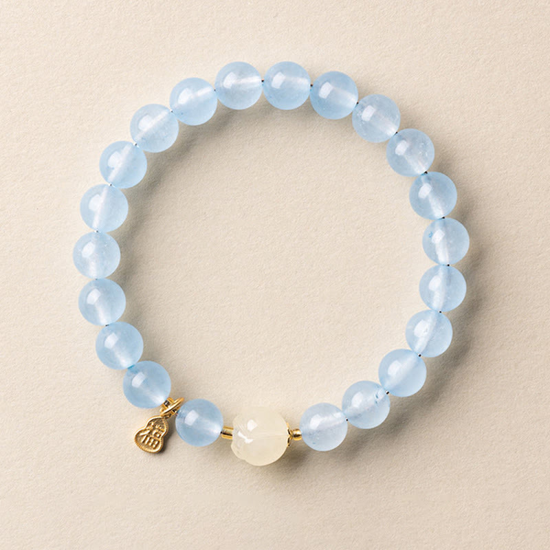 Wear FengShui Natural Aquamarine Fu Character Lucky Fortune Healing Bracelet