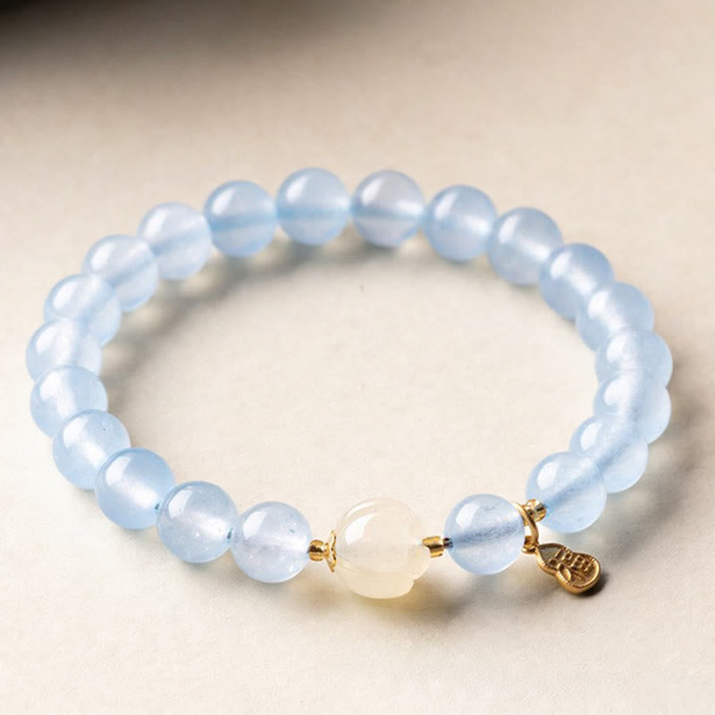 Wear FengShui Natural Aquamarine Fu Character Lucky Fortune Healing Bracelet