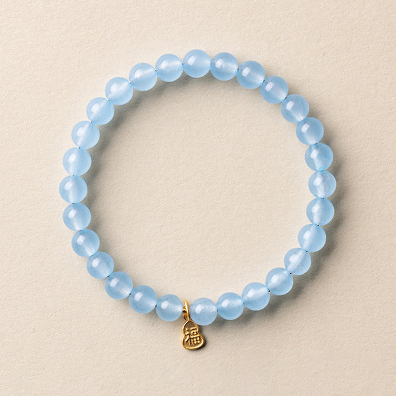 Wear FengShui Natural Aquamarine Fu Character Lucky Fortune Healing Bracelet