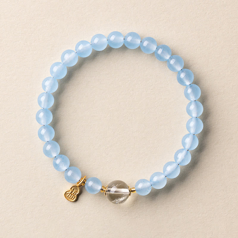 Wear FengShui Natural Aquamarine Fu Character Lucky Fortune Healing Bracelet