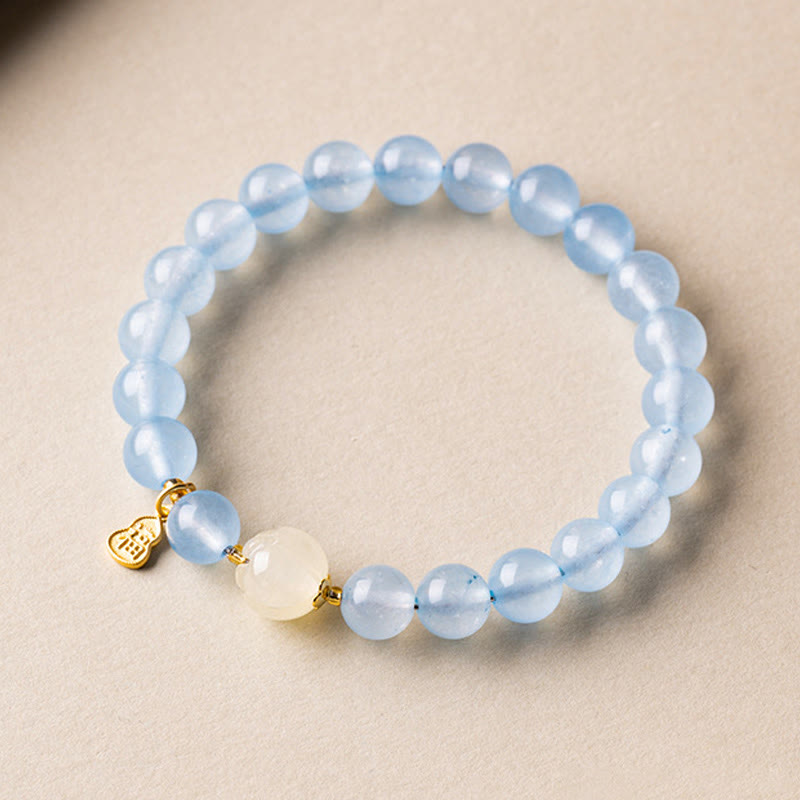 Wear FengShui Natural Aquamarine Fu Character Lucky Fortune Healing Bracelet