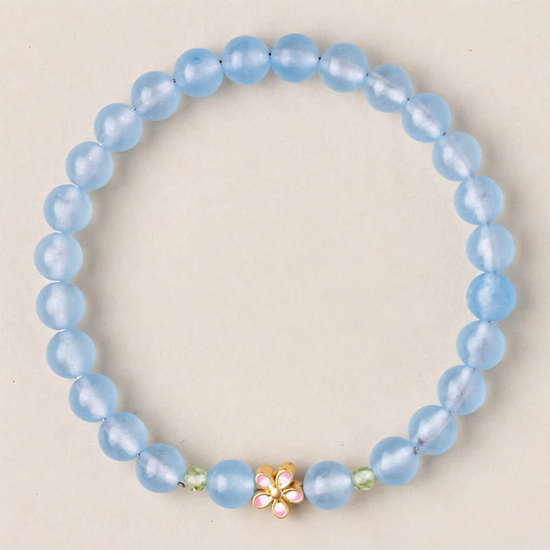 Wear FengShui Natural Aquamarine Gold-Plated Copper Flower Healing Bracelet