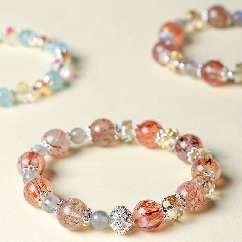 Wear FengShui Natural Aquamarine Super Seven Crystal Sparkling Faceted Bead Peace Bracelet