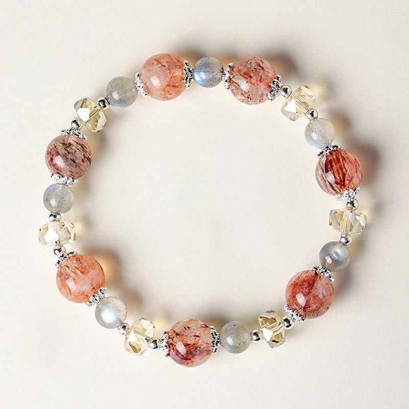 Wear FengShui Natural Aquamarine Super Seven Crystal Sparkling Faceted Bead Peace Bracelet