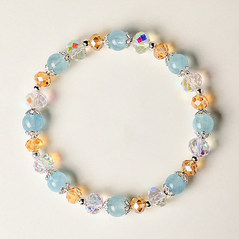 Wear FengShui Natural Aquamarine Super Seven Crystal Sparkling Faceted Bead Peace Bracelet