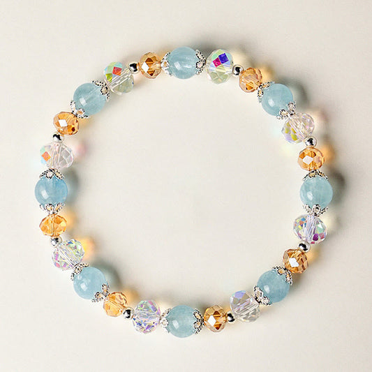 Wear FengShui Natural Aquamarine Super Seven Crystal Sparkling Faceted Bead Peace Bracelet