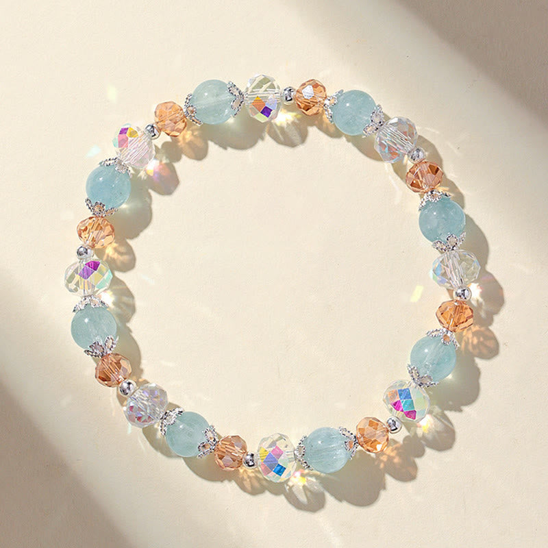 Wear FengShui Natural Aquamarine Super Seven Crystal Sparkling Faceted Bead Peace Bracelet