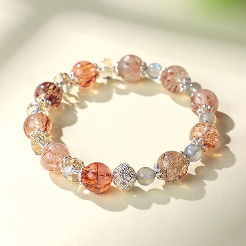 Wear FengShui Natural Aquamarine Super Seven Crystal Sparkling Faceted Bead Peace Bracelet