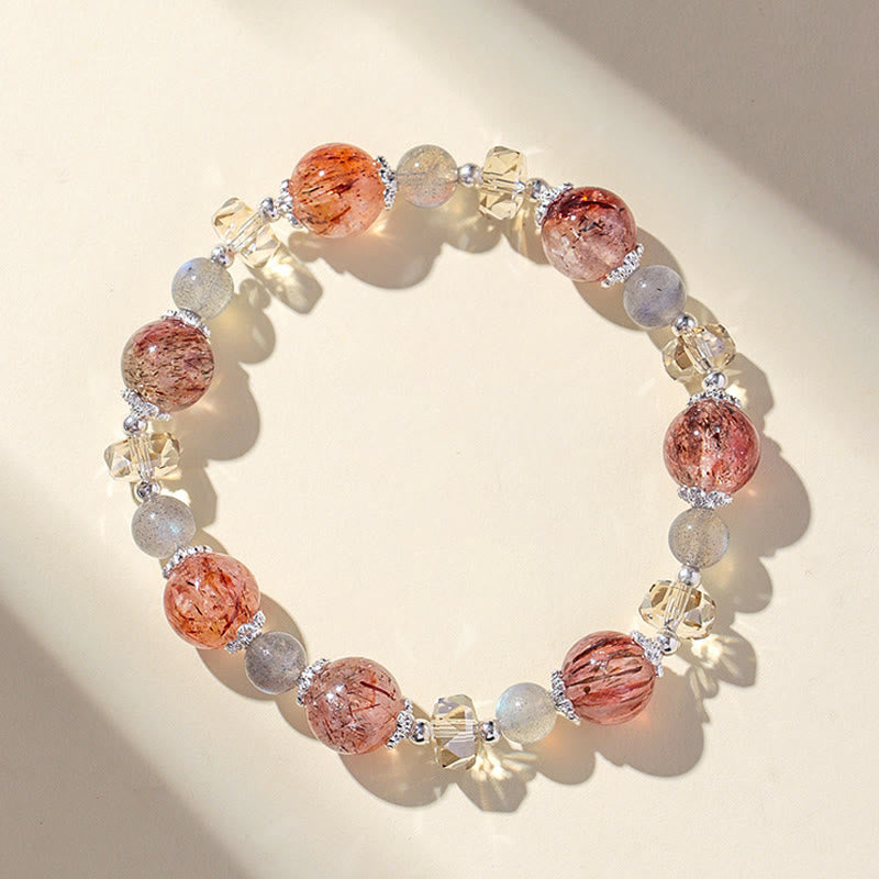 Wear FengShui Natural Aquamarine Super Seven Crystal Sparkling Faceted Bead Peace Bracelet