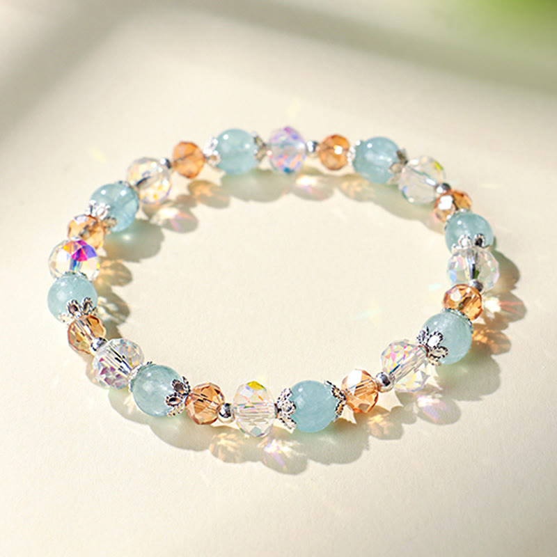 Wear FengShui Natural Aquamarine Super Seven Crystal Sparkling Faceted Bead Peace Bracelet