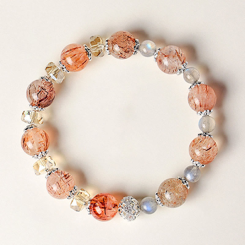Wear FengShui Natural Aquamarine Super Seven Crystal Sparkling Faceted Bead Peace Bracelet