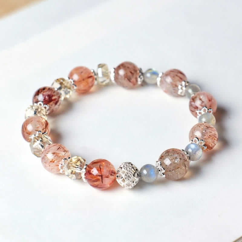 Wear FengShui Natural Aquamarine Super Seven Crystal Sparkling Faceted Bead Peace Bracelet