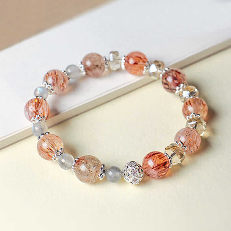 Wear FengShui Natural Aquamarine Super Seven Crystal Sparkling Faceted Bead Peace Bracelet