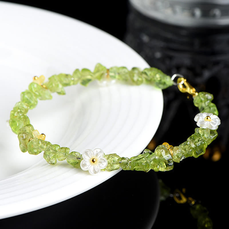 Wear FengShui Natural Aquamarine Peridot Strawberry Quartz Various Crystals Serenity Bracelet