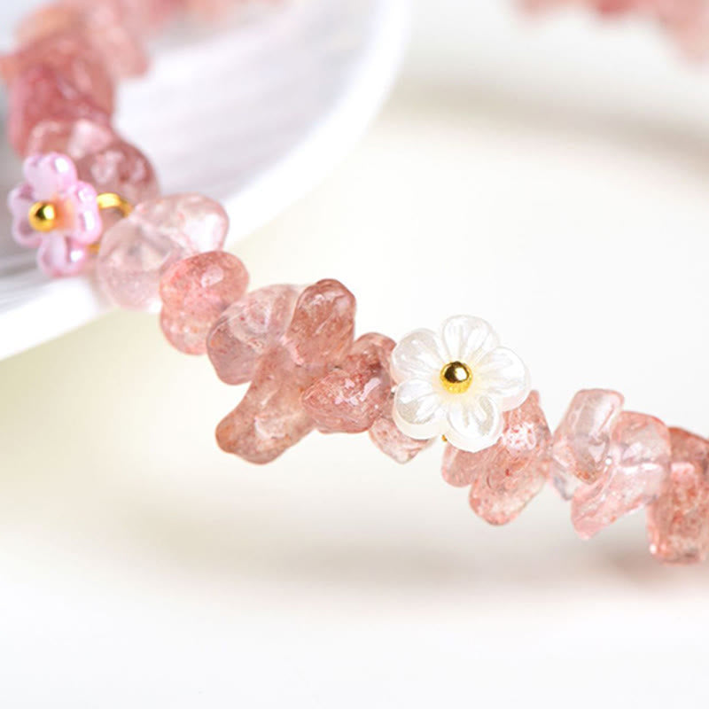 Wear FengShui Natural Aquamarine Peridot Strawberry Quartz Various Crystals Serenity Bracelet