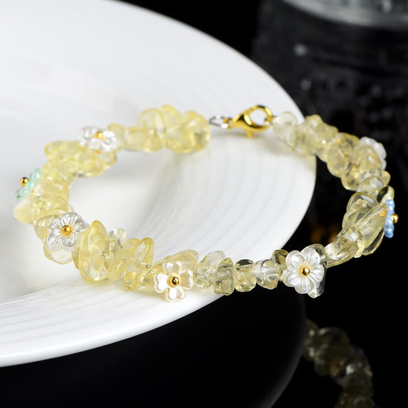 Wear FengShui Natural Aquamarine Peridot Strawberry Quartz Various Crystals Serenity Bracelet